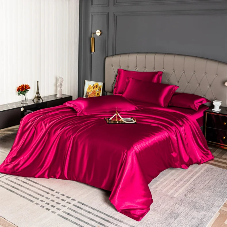 High Quality Bedding Set Skin Friendly Satin Quilt Cover Single Double Full Queen Solid Color Duvet Cover