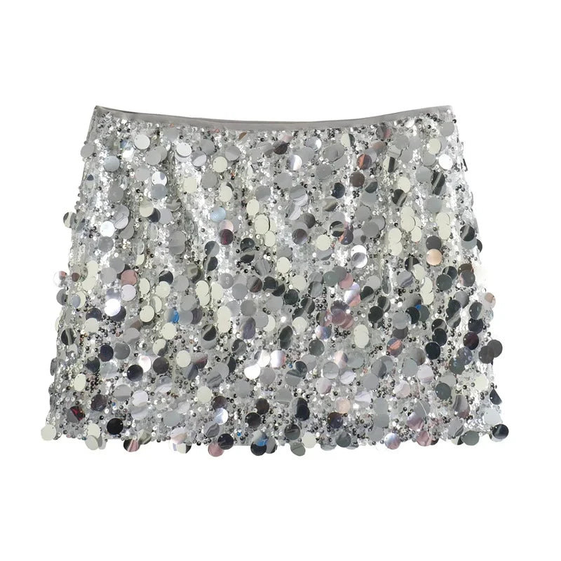 TRAF 2024 Sequin Mini Skirt Women Luxury High Waist Skirts for Woman Fashion Summer Women's Skirt Streetwear Glitter Short Skirt