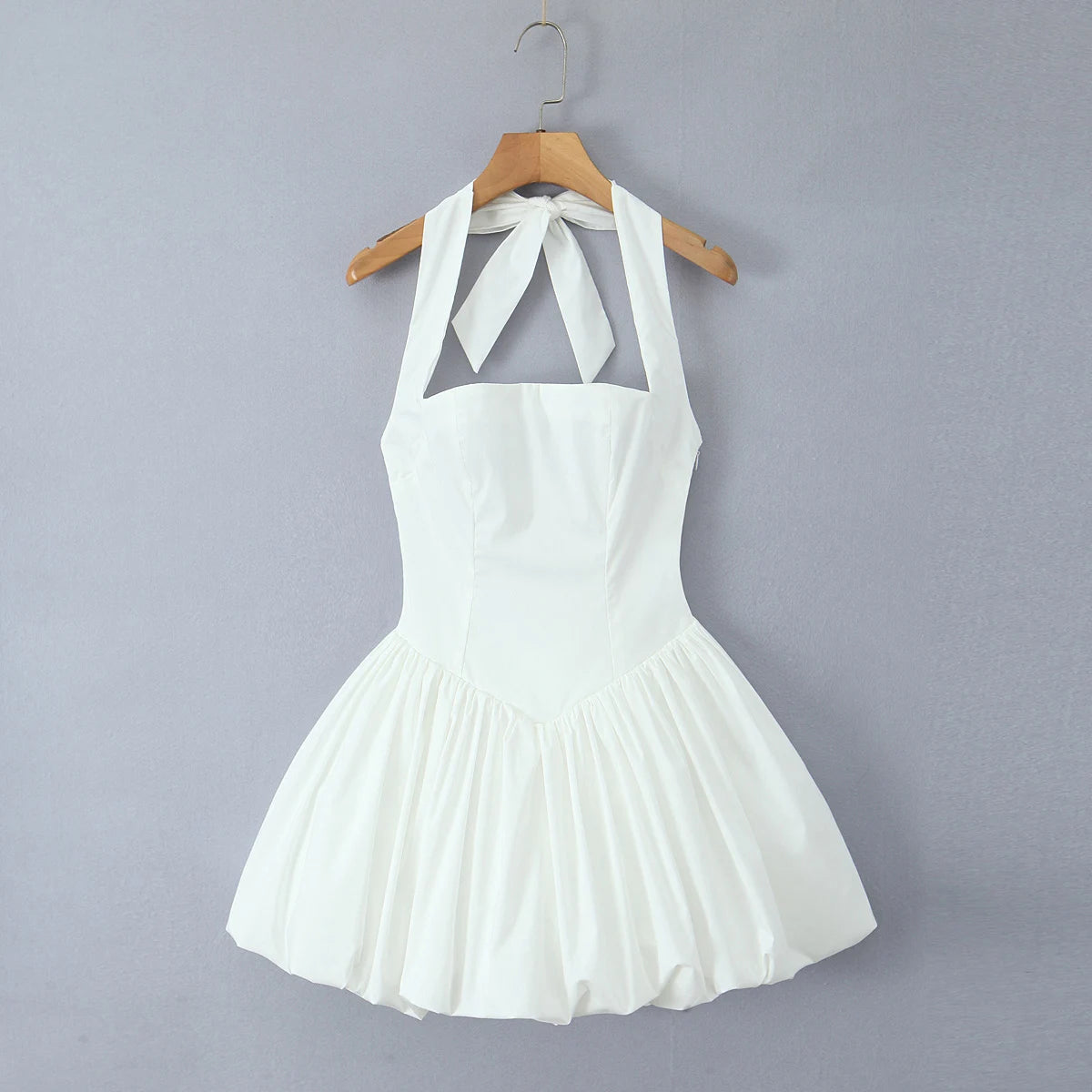 Sexy Bow Halter Slash Collar Lacing Up Bandage Back Sling Mini Dress Women Low Waist Ball Gown Pleated BUD Dresses Femme Robe