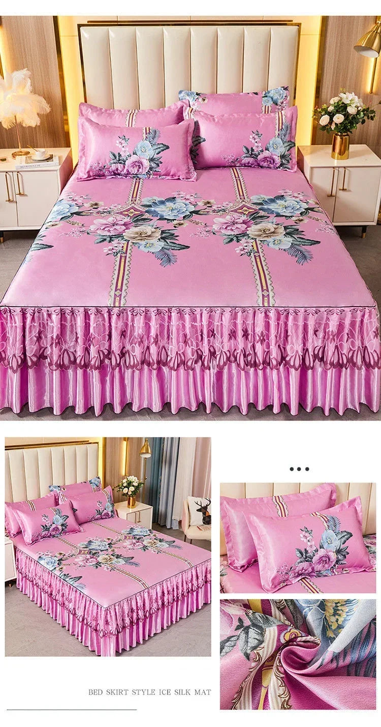3Pcs Summer Bed Skirt Style Bedspread Lace European Style Three Piece Set Skirt Style Bed Cover Mattress Dust Protection Cover