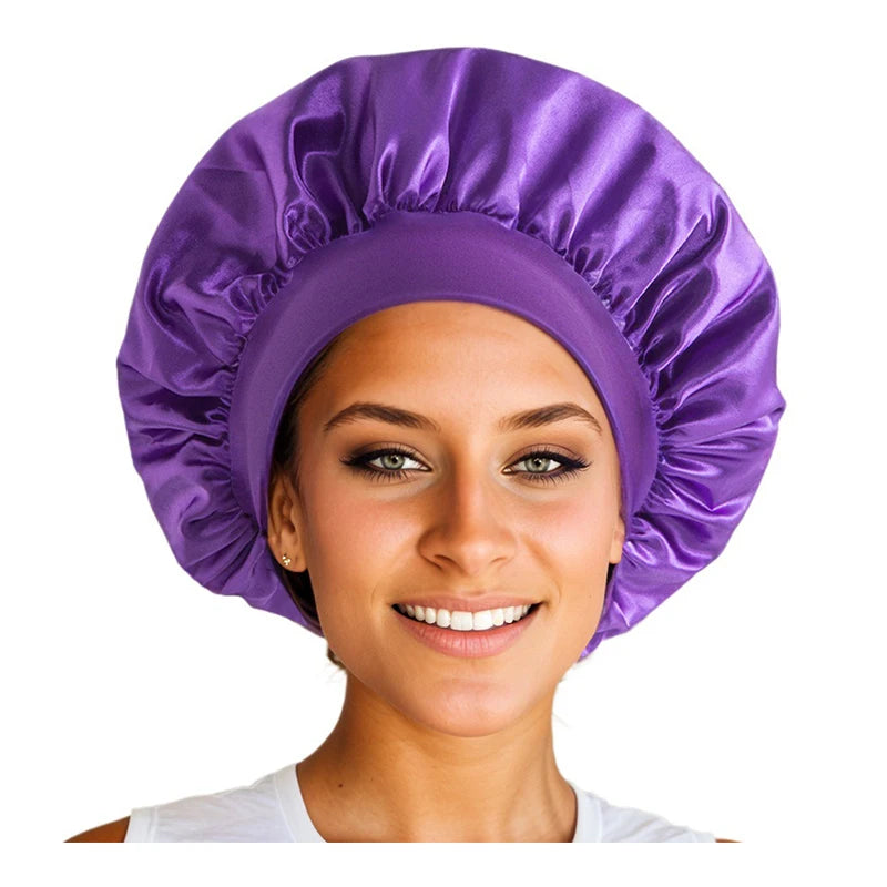 custom Soft Silk Satin Lined Bonnet Large Satin Hair Bonnet Household Sleep Shower Cap Hair Wrap Cover for Long Hair Salon Tool