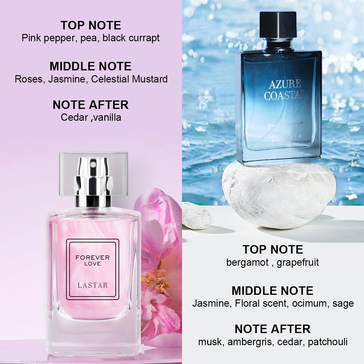 LASTAR Men's/Women's Perfume Set, 100ml/3.38fl oz, Jasmine & Cedar, long-lasting fragrance. Christmas/New Year gifts