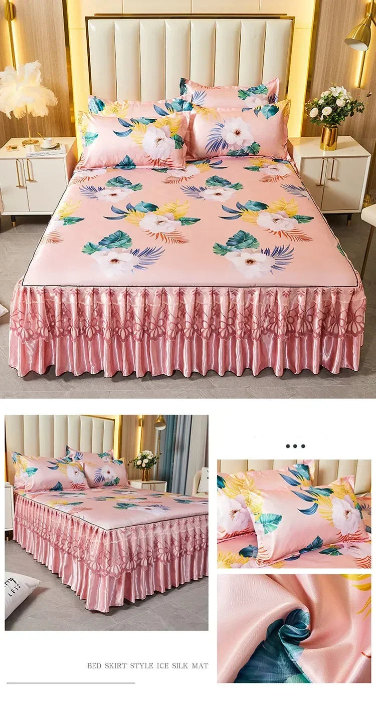 3Pcs Summer Bed Skirt Style Bedspread Lace European Style Three Piece Set Skirt Style Bed Cover Mattress Dust Protection Cover