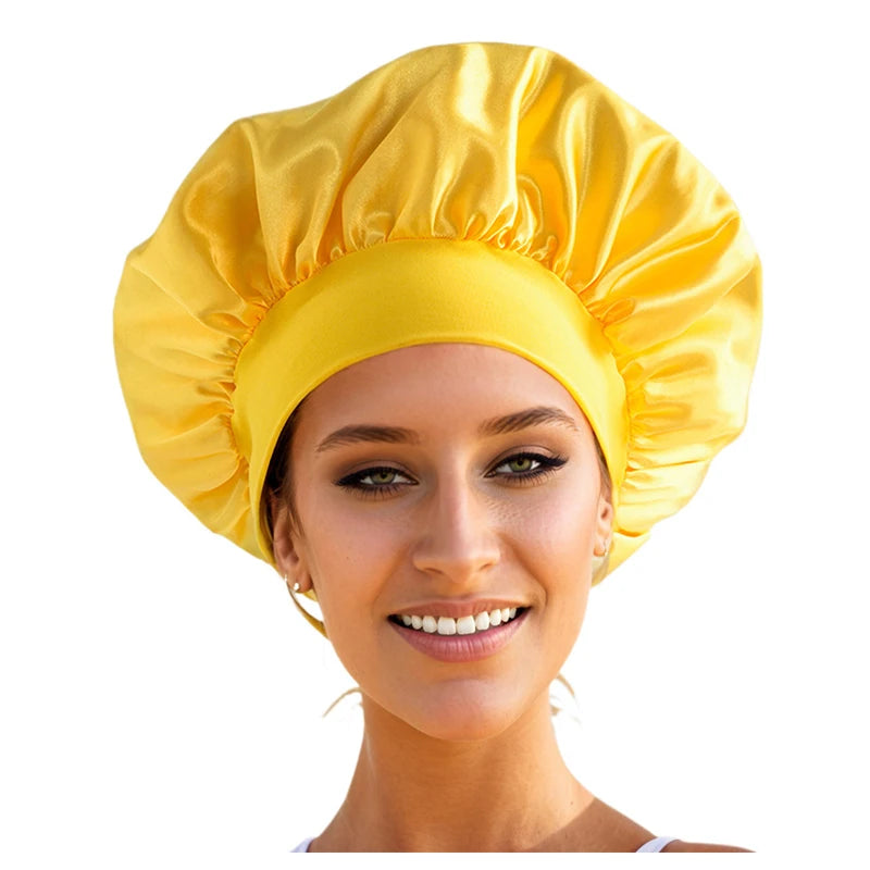 custom Soft Silk Satin Lined Bonnet Large Satin Hair Bonnet Household Sleep Shower Cap Hair Wrap Cover for Long Hair Salon Tool