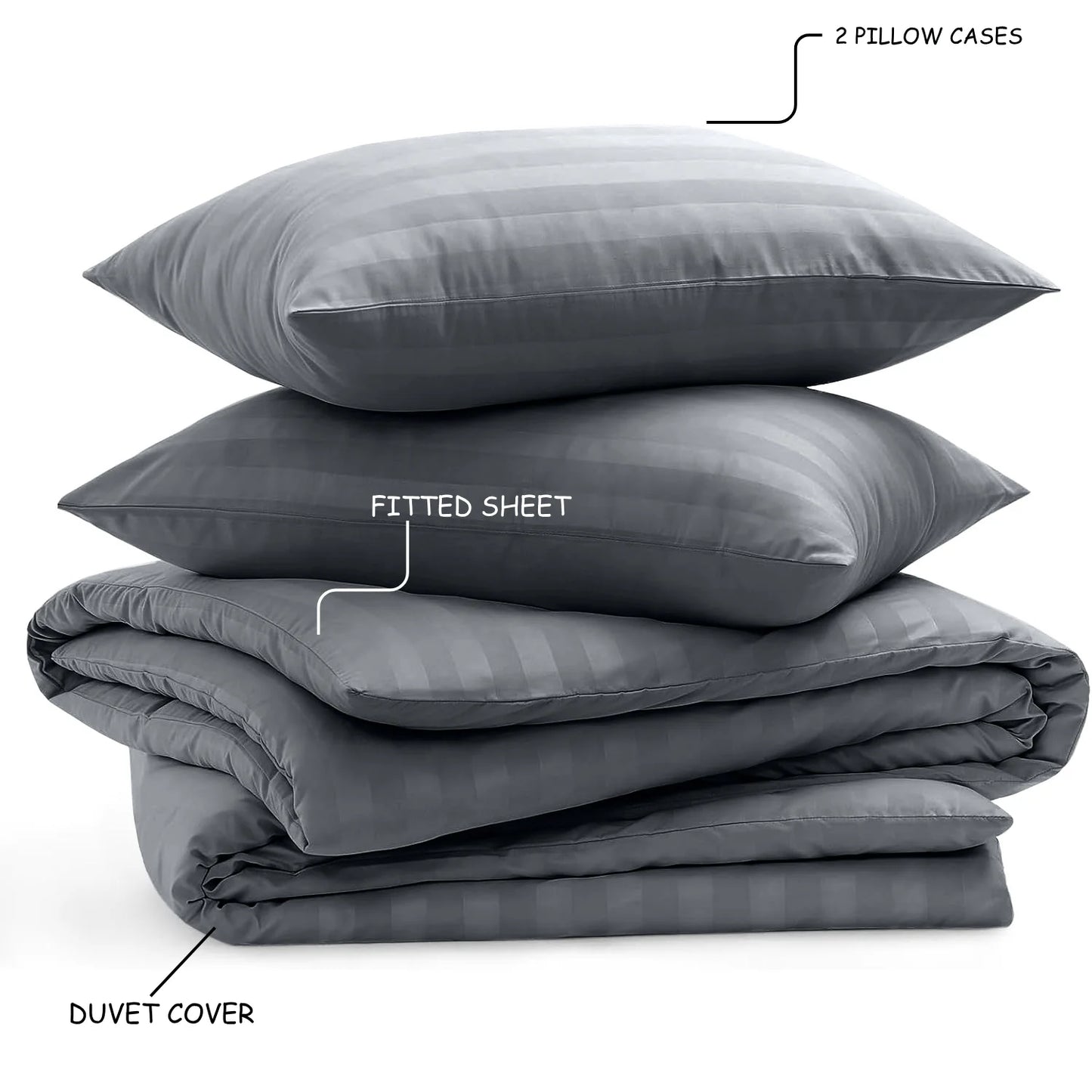 4-Piece Striped Print Duvet Cover Set – Hotel-Quality Soft & Breathable Microfiber Bedding Set with Fitted Sheet, Duvet Cover &