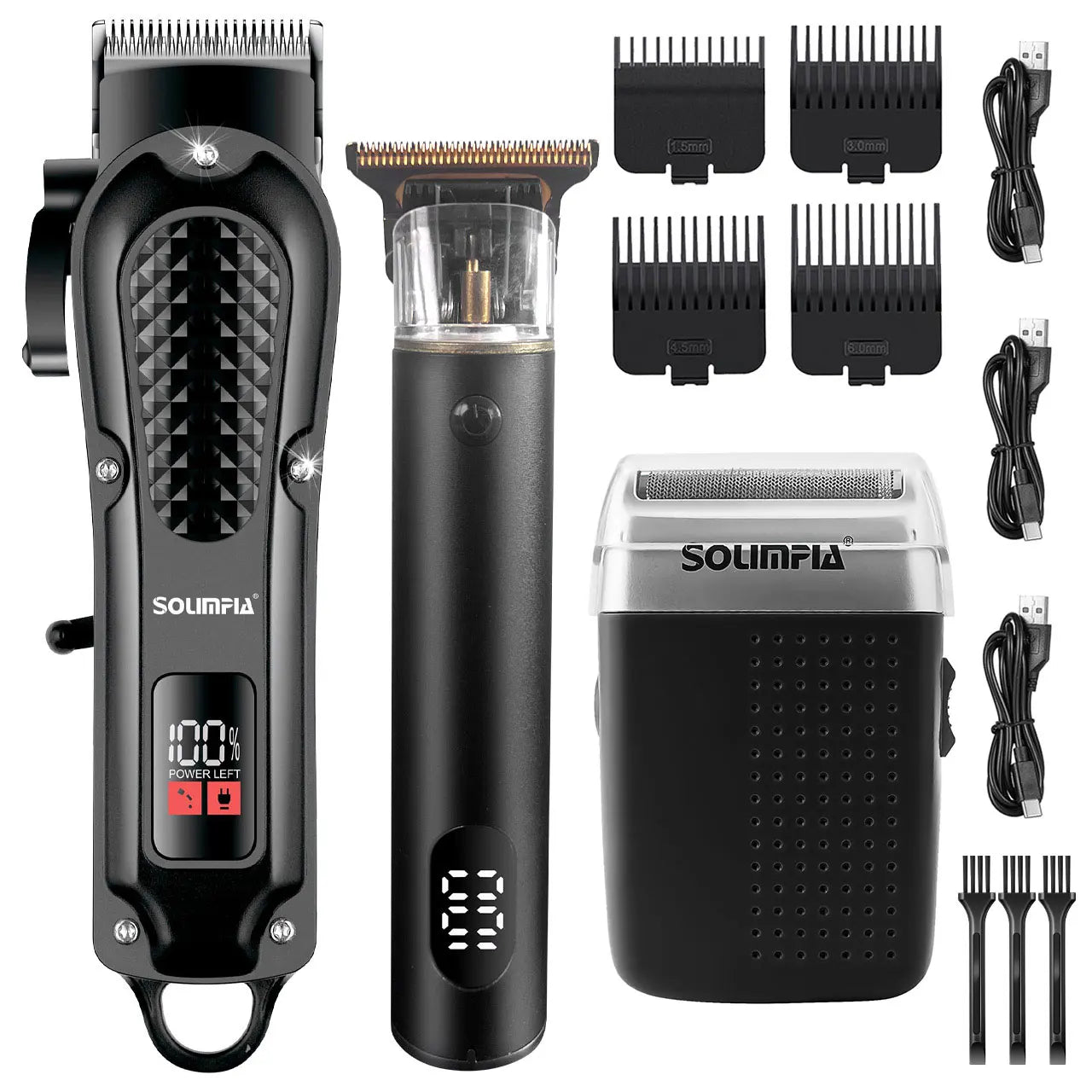 SOUMPIA 3 PCS Hair Clipper for Men Cordless Beard Trimmer Bald Head Shaver Body Groomer with USB Multiple Guards LED Display