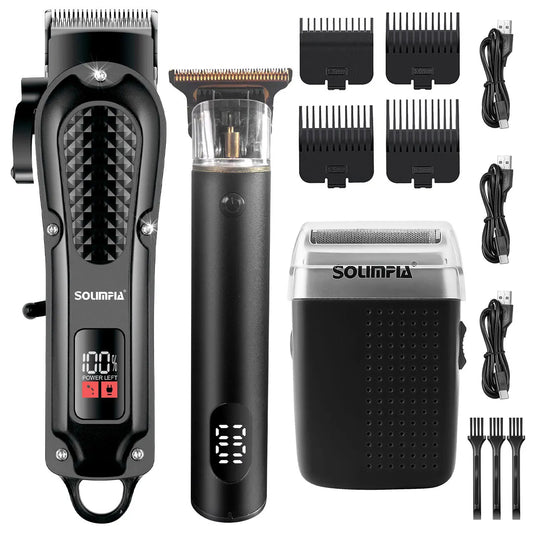 SOUMPIA 3 PCS Hair Clipper for Men Cordless Beard Trimmer Bald Head Shaver Body Groomer with USB Multiple Guards LED Display