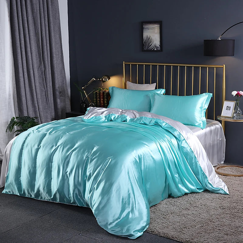 High Quality Bedding Set Skin Friendly Satin Quilt Cover Single Double Full Queen Solid Color Duvet Cover