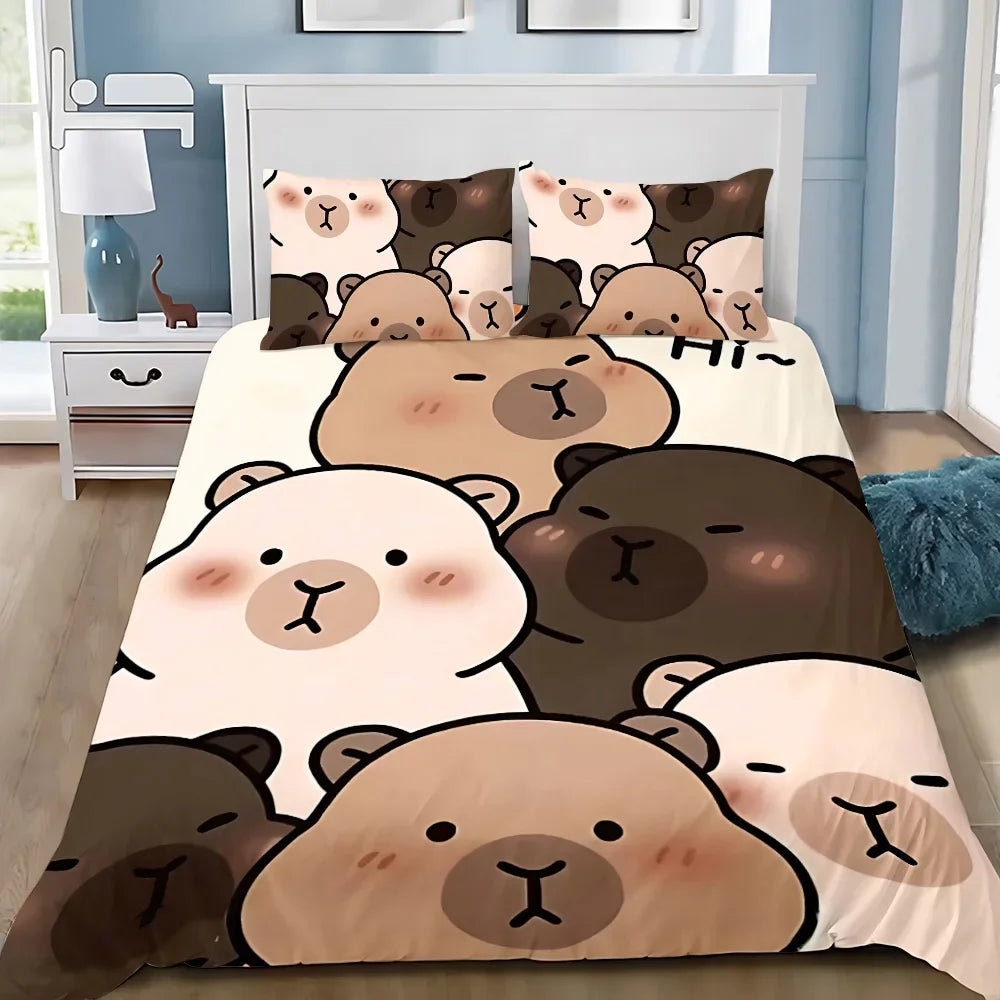 Cute Capybara Duvet Cover Pillowcase Bedding Set Adult Boy Girl Bedroom Decoration Children Gift Single Double Large Size
