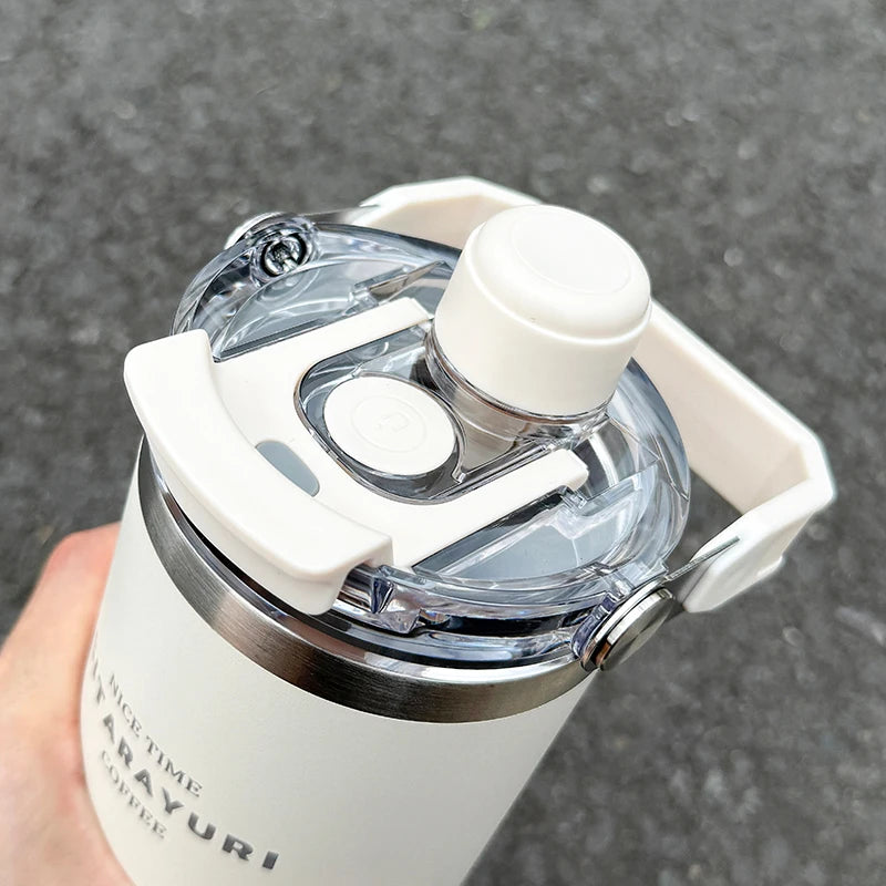 1pc Magnetic Suction Lid Double-layer Vacuum Insulated Water Bottle 600ml/900ml Wide Handle Portable  Outdoorulation Drinkware