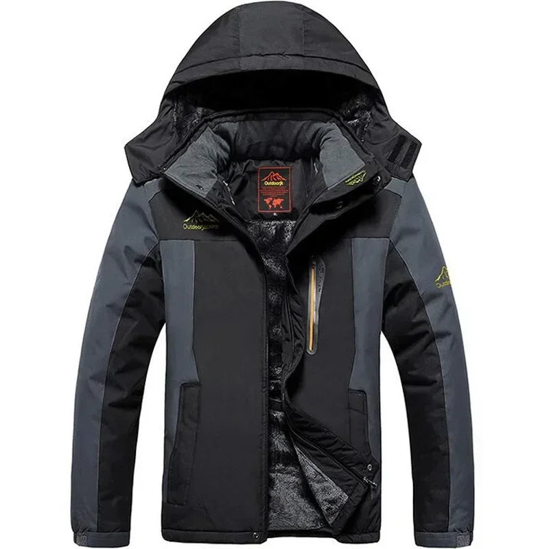 Men's Jacket Winter Outdoor Warm Men's Gorpcore Waterproof Thick Fleece Parka Snow Hiking Casual Windproof Hooded Coat