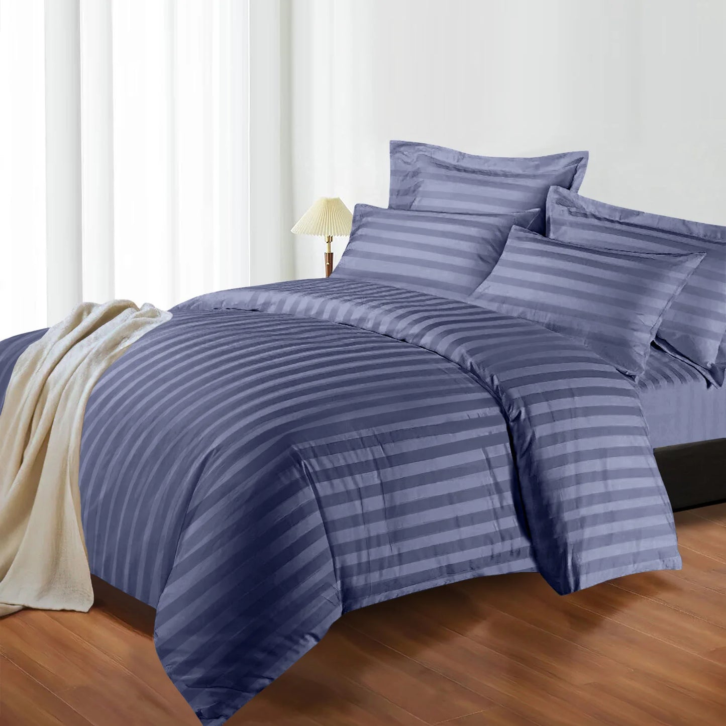 4-Piece Striped Print Duvet Cover Set – Hotel-Quality Soft & Breathable Microfiber Bedding Set with Fitted Sheet, Duvet Cover &