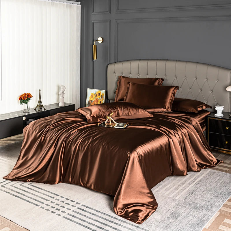 High Quality Bedding Set Skin Friendly Satin Quilt Cover Single Double Full Queen Solid Color Duvet Cover