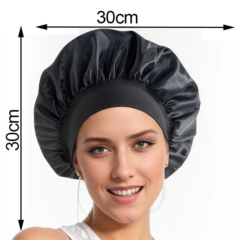 custom Soft Silk Satin Lined Bonnet Large Satin Hair Bonnet Household Sleep Shower Cap Hair Wrap Cover for Long Hair Salon Tool