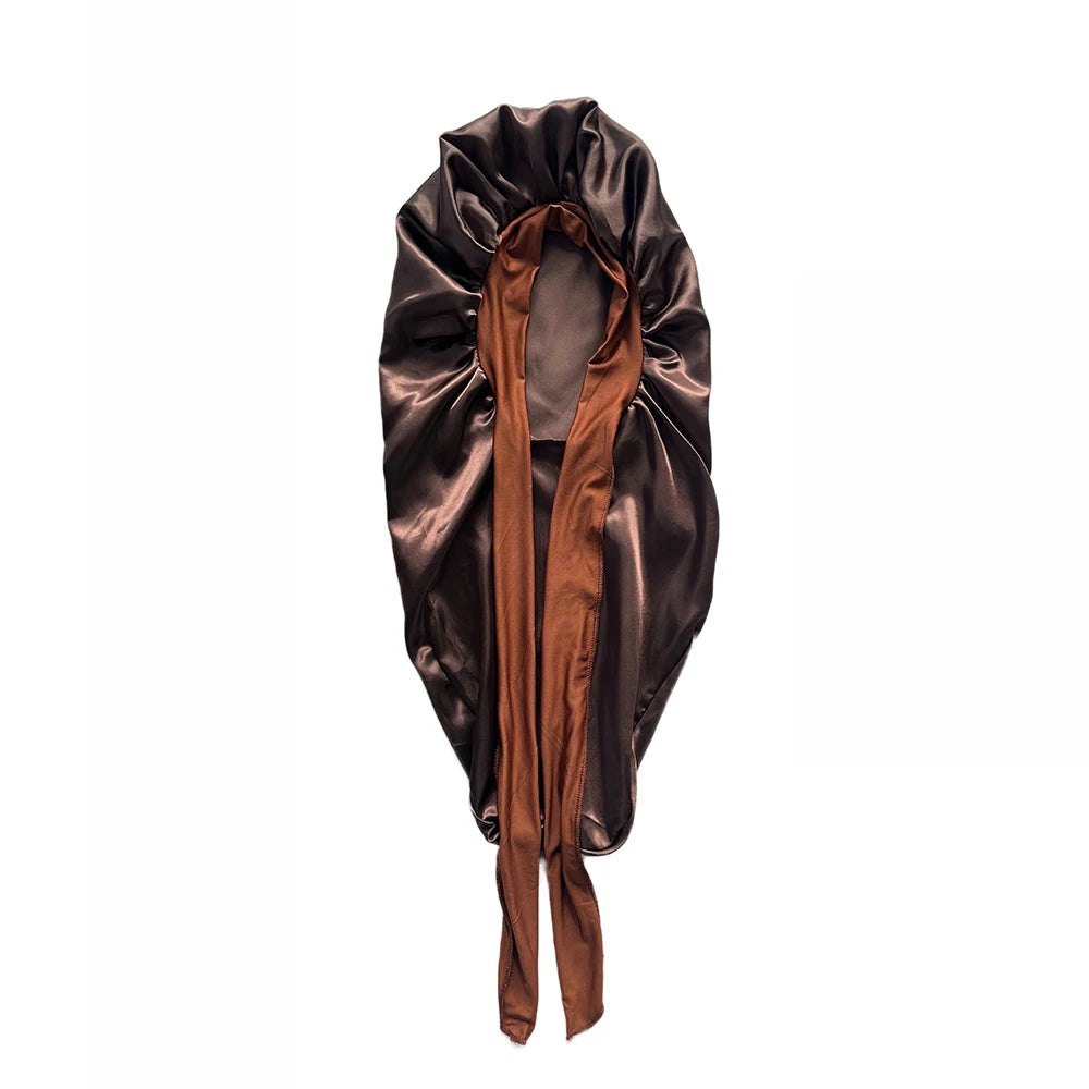 Long Bonnet+Elastic Satin Hair Band Set Long Silky Bonnet For Sleeping With Wide Elastic Band Headwrap
