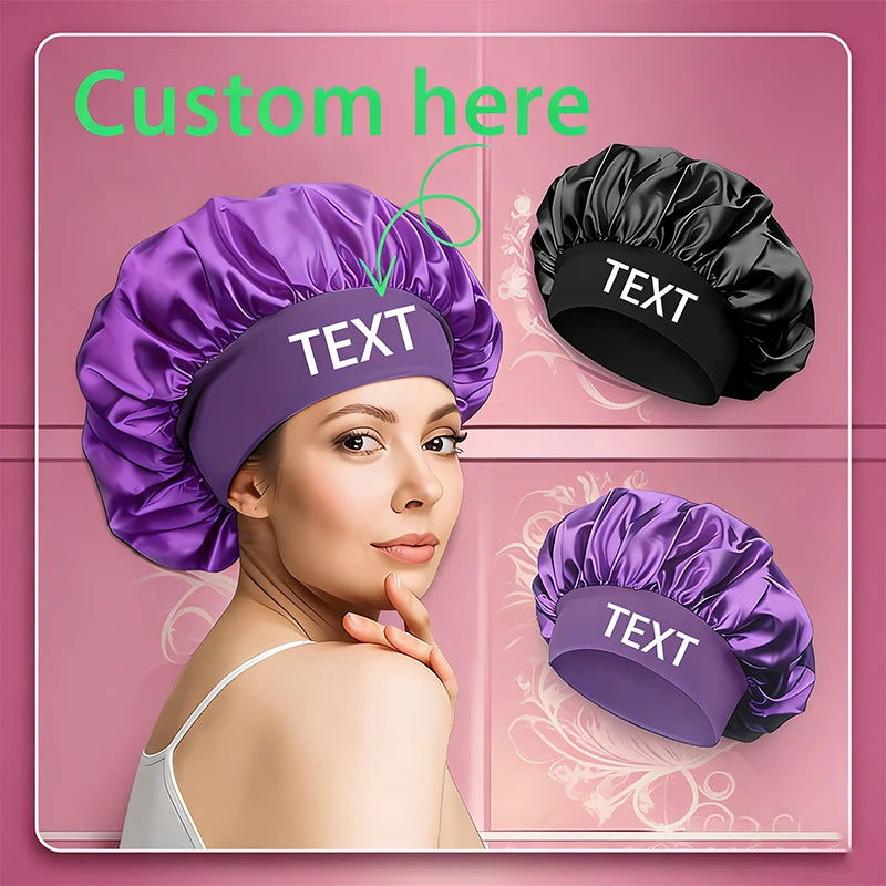 custom Soft Silk Satin Lined Bonnet Large Satin Hair Bonnet Household Sleep Shower Cap Hair Wrap Cover for Long Hair Salon Tool