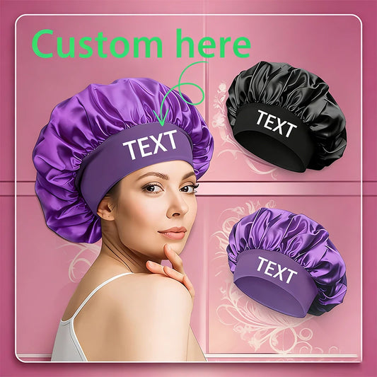 custom Soft Silk Satin Lined Bonnet Large Satin Hair Bonnet Household Sleep Shower Cap Hair Wrap Cover for Long Hair Salon Tool