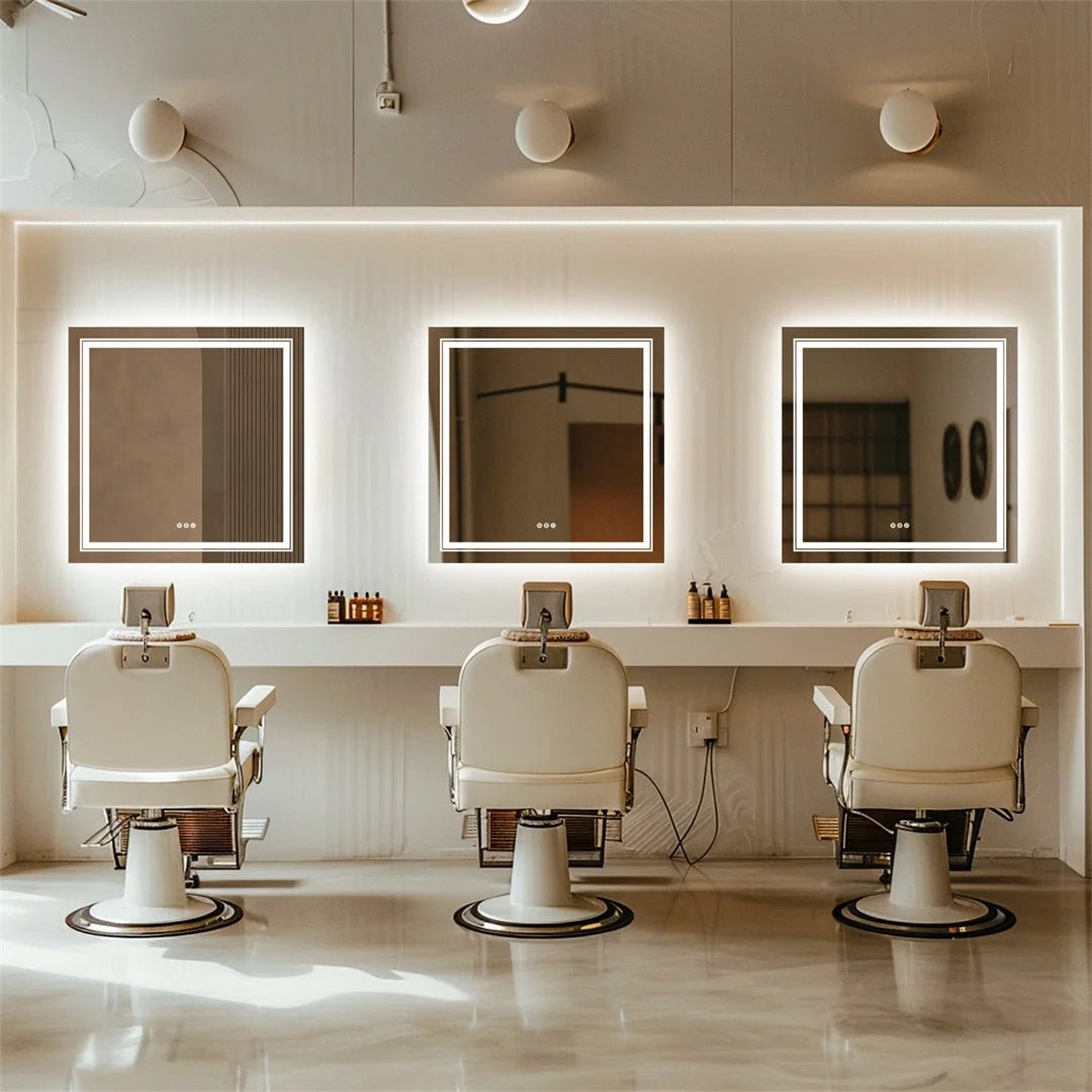 LUVODI Wall Bathroom Mirror with LED Lights Square Dimmable Defog Illuminated Mirrors Makeup