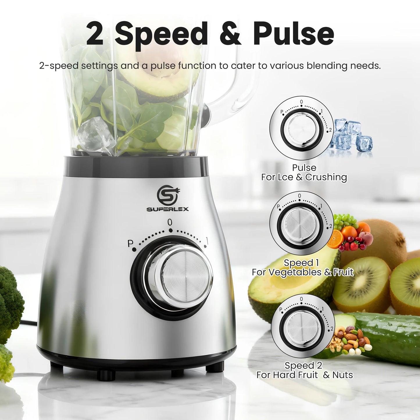 SUPERLEX 1.5L Multifunctional Wall Breaking Machine 2Speed Multi-purpose 3 in 1 Double Cup Squeezing Blender 800W BPA Free New