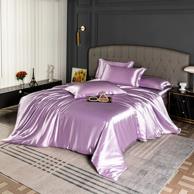 High Quality Bedding Set Skin Friendly Satin Quilt Cover Single Double Full Queen Solid Color Duvet Cover