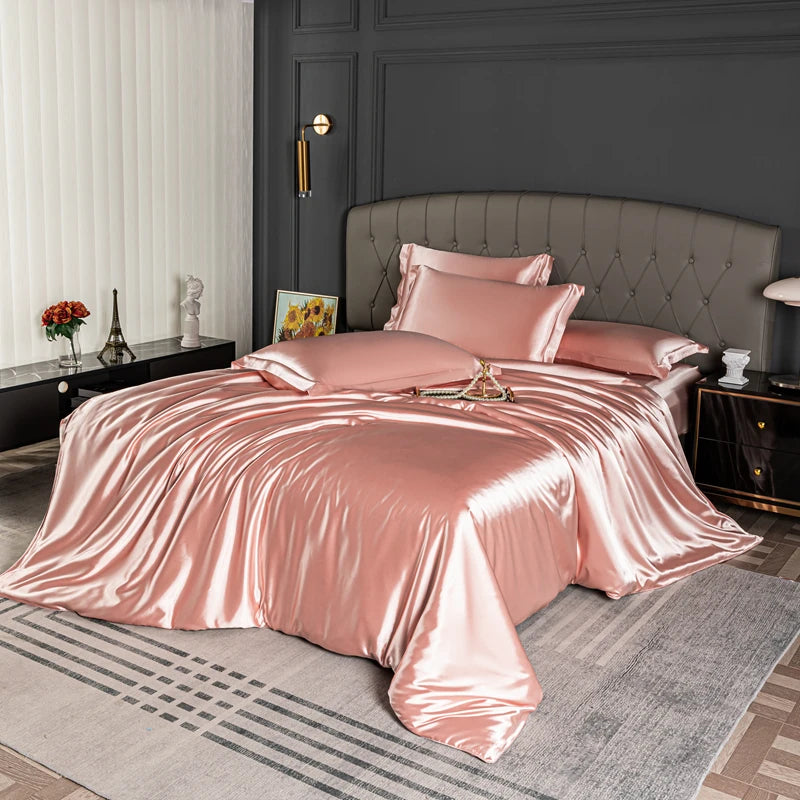 High Quality Bedding Set Skin Friendly Satin Quilt Cover Single Double Full Queen Solid Color Duvet Cover