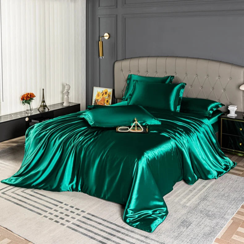High Quality Bedding Set Skin Friendly Satin Quilt Cover Single Double Full Queen Solid Color Duvet Cover