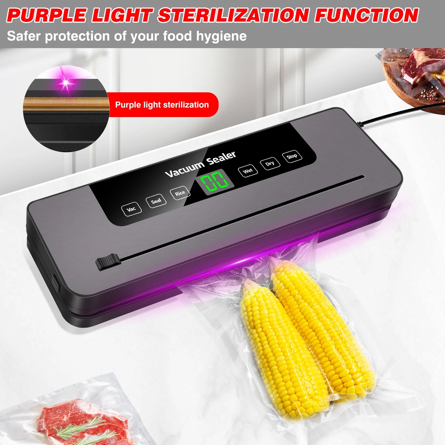 Vacuum Sealer,Automatic Food Vacuum Sealer,5 modes,with 10 sealing pockets and built-in cutter for sealing of wet and dry food