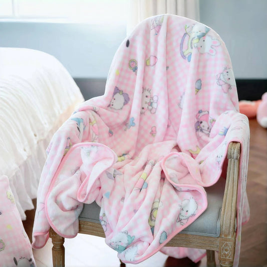 Cute Pink Cat Blanket Warm Flannel Blanket Pillowcase Japanese Style Pattern Printing Blanket Bedspread Bedroom Girl