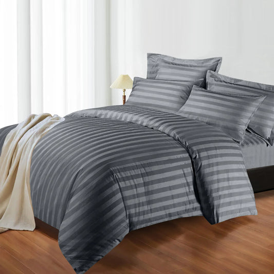 4-Piece Striped Print Duvet Cover Set – Hotel-Quality Soft & Breathable Microfiber Bedding Set with Fitted Sheet, Duvet Cover &
