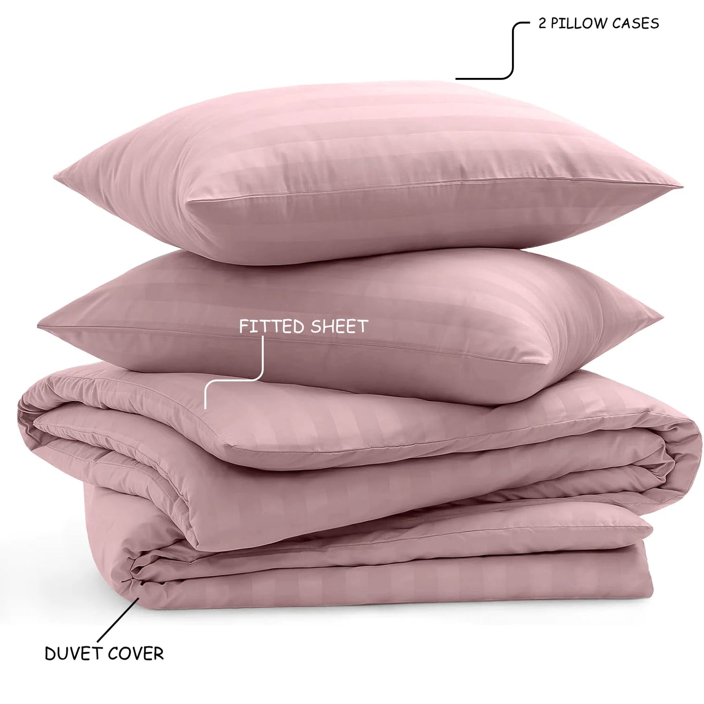 4-Piece Striped Print Duvet Cover Set – Hotel-Quality Soft & Breathable Microfiber Bedding Set with Fitted Sheet, Duvet Cover &