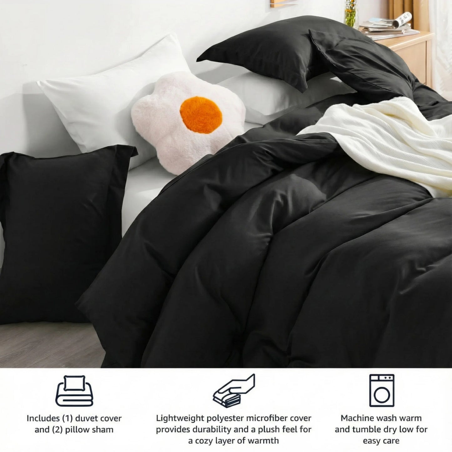 Plain Duvet Cover Set with Pillowcases – 3pcs, Multiple Sizes
