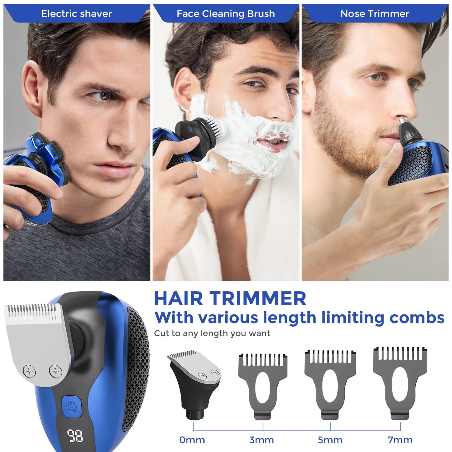 Sejoy JK-1800 Multifunctional Head Shavers for Bald Men 6 Floating Blade Rechargeable Nose Hair Trimmer Grooming Kit