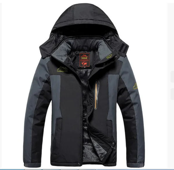 Men's Jacket Winter Outdoor Warm Men's Gorpcore Waterproof Thick Fleece Parka Snow Hiking Casual Windproof Hooded Coat