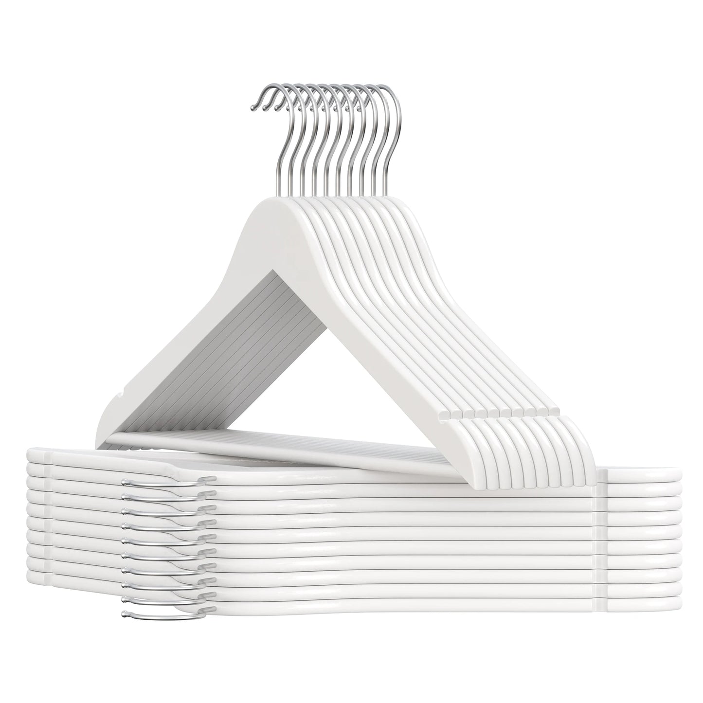 SONGMICS Set of 20 Clothes Hangers, Solid Birch Wood, 360° Swivel Hooks, Space Saving for Wardrobe