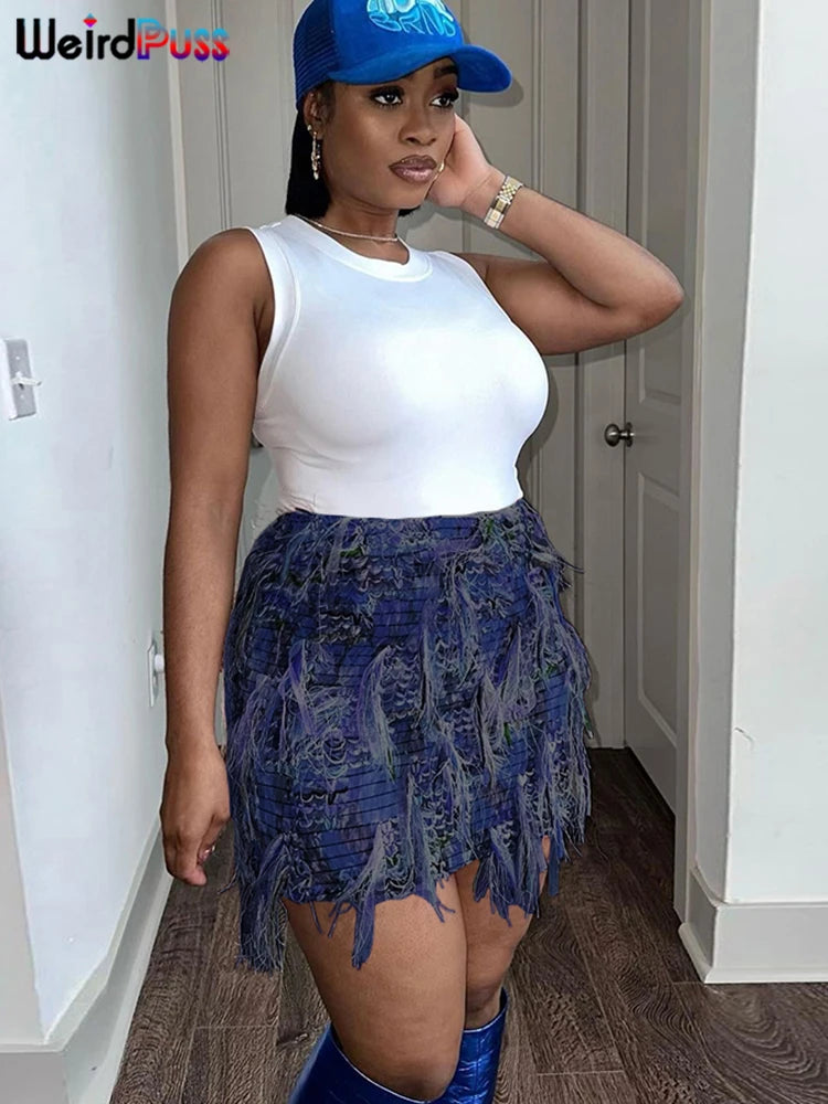 Colorful Tassel Skirts Peach Hip Women Thin Knit Wild Sexy Midnight Summer Trend Stretch Skinny Streetwear Bodycon