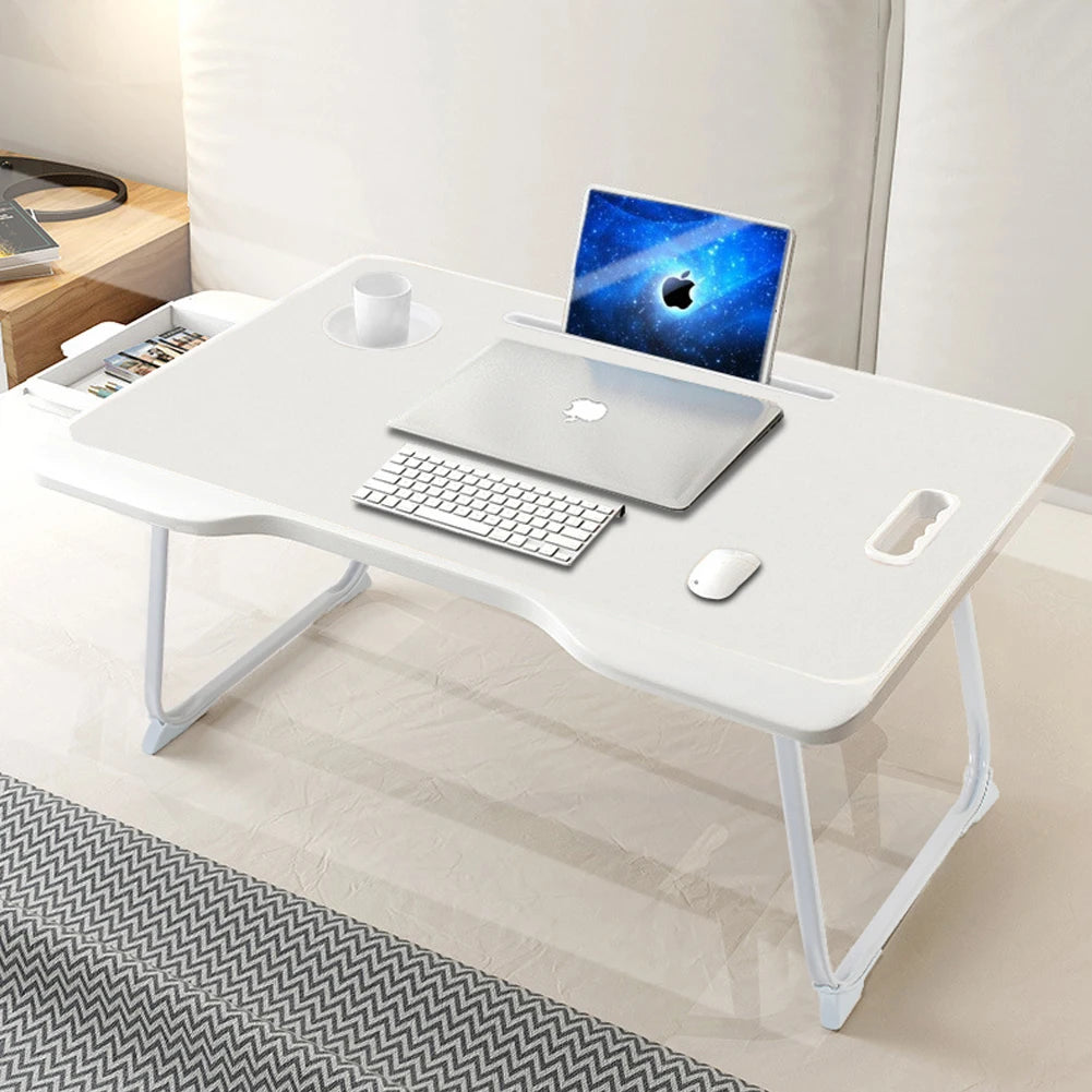 Folding Laptop Bed Desk With Cup Holder Multifunctional Dormitory Bedroom Bed Desk With Drawer Portable Desk