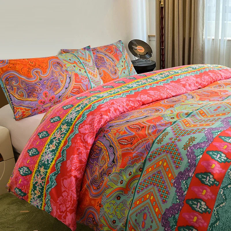 Bohemian Elegance Brushed Polyester Duvet Cover Set with Pillowcases - Comfort, Vibrant Prints, Twin/Full/King/Queen Size