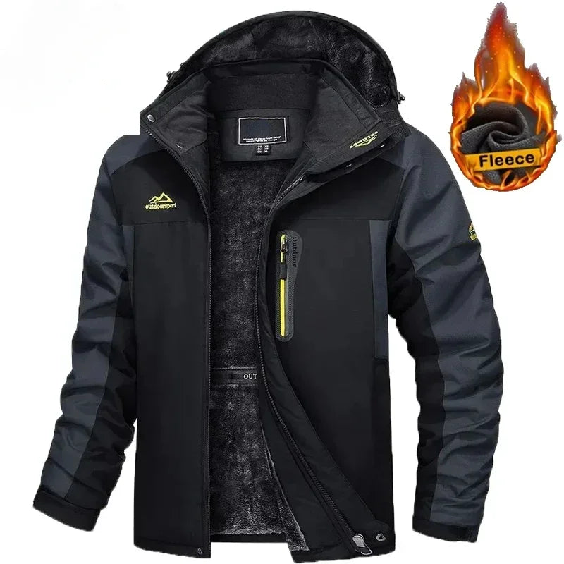 Men's Jacket Winter Outdoor Warm Men's Gorpcore Waterproof Thick Fleece Parka Snow Hiking Casual Windproof Hooded Coat