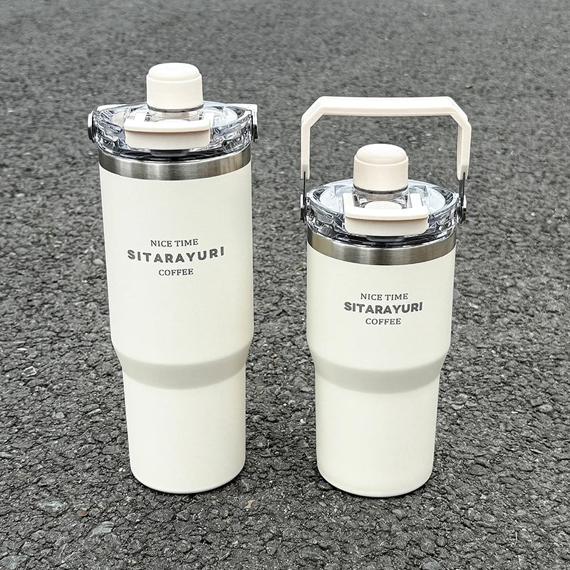 1pc Magnetic Suction Lid Double-layer Vacuum Insulated Water Bottle 600ml/900ml Wide Handle Portable  Outdoorulation Drinkware