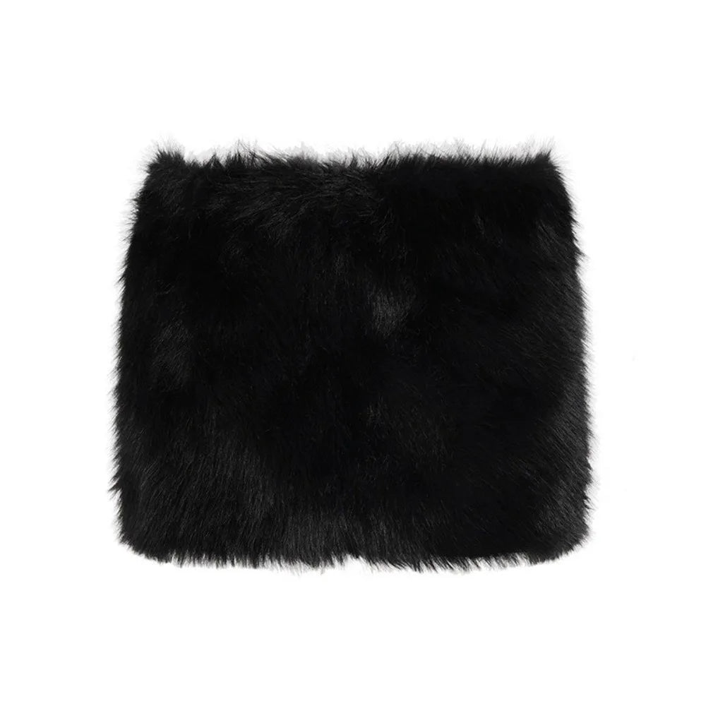 Fashion Luxury Hip Skirt Artificial Fur Low Rise Mini Skirt Furry Vintage Pencil Skirt for Women