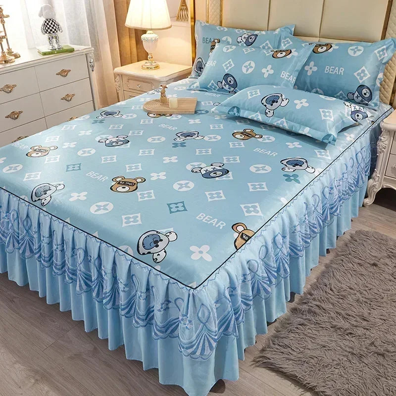 3Pcs Summer Bed Skirt Style Bedspread Lace European Style Three Piece Set Skirt Style Bed Cover Mattress Dust Protection Cover