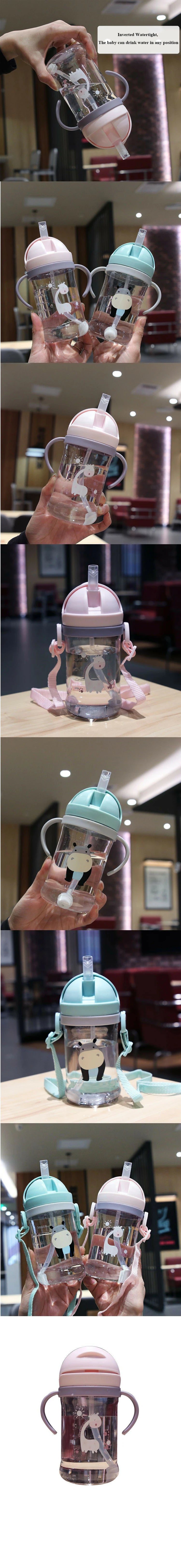 Kids Water Bottle 350ml Leak Proof Sippy Cup with Gravity Ball Straw Wide Mouth for Toddler Baby Cup Auto-Sealing Straw Cup