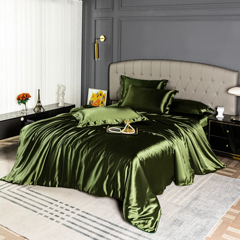 High Quality Bedding Set Skin Friendly Satin Quilt Cover Single Double Full Queen Solid Color Duvet Cover