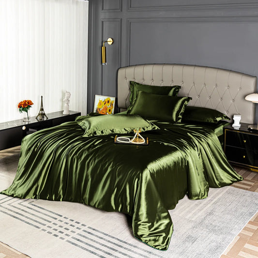 High Quality Bedding Set Skin Friendly Satin Quilt Cover Single Double Full Queen Solid Color Duvet Cover