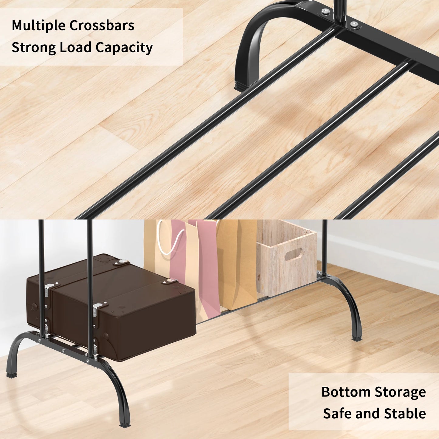 Double-track, double-rod storage rack, coat hanger, garment rack, display rack, shoe rack, clothes rail, adjustable height
