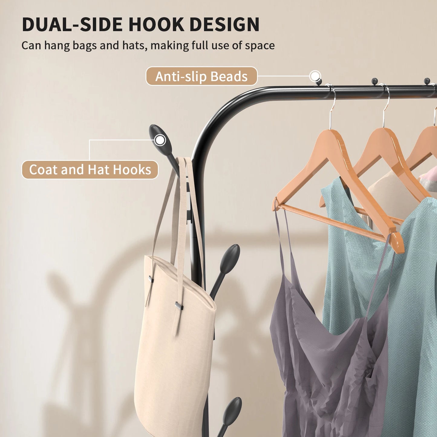 Double-track, double-rod storage rack, coat hanger, garment rack, display rack, shoe rack, clothes rail, adjustable height