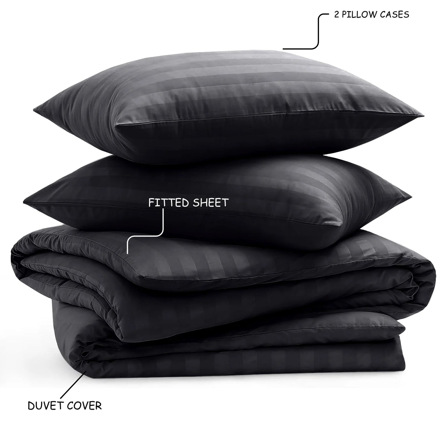 4-Piece Striped Print Duvet Cover Set – Hotel-Quality Soft & Breathable Microfiber Bedding Set with Fitted Sheet, Duvet Cover &