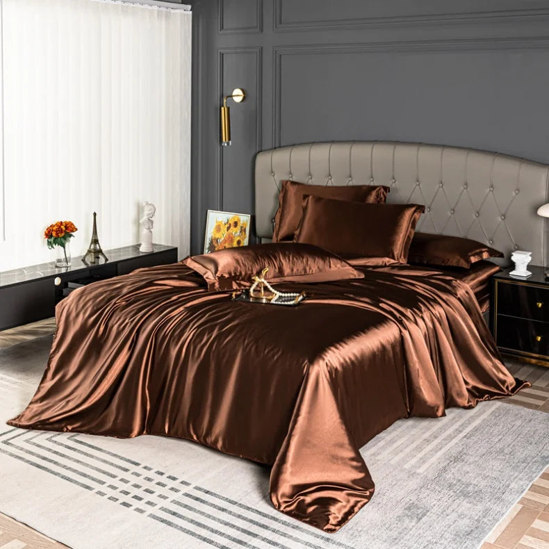 High Quality Bedding Set Skin Friendly Satin Quilt Cover Single Double Full Queen Solid Color Duvet Cover