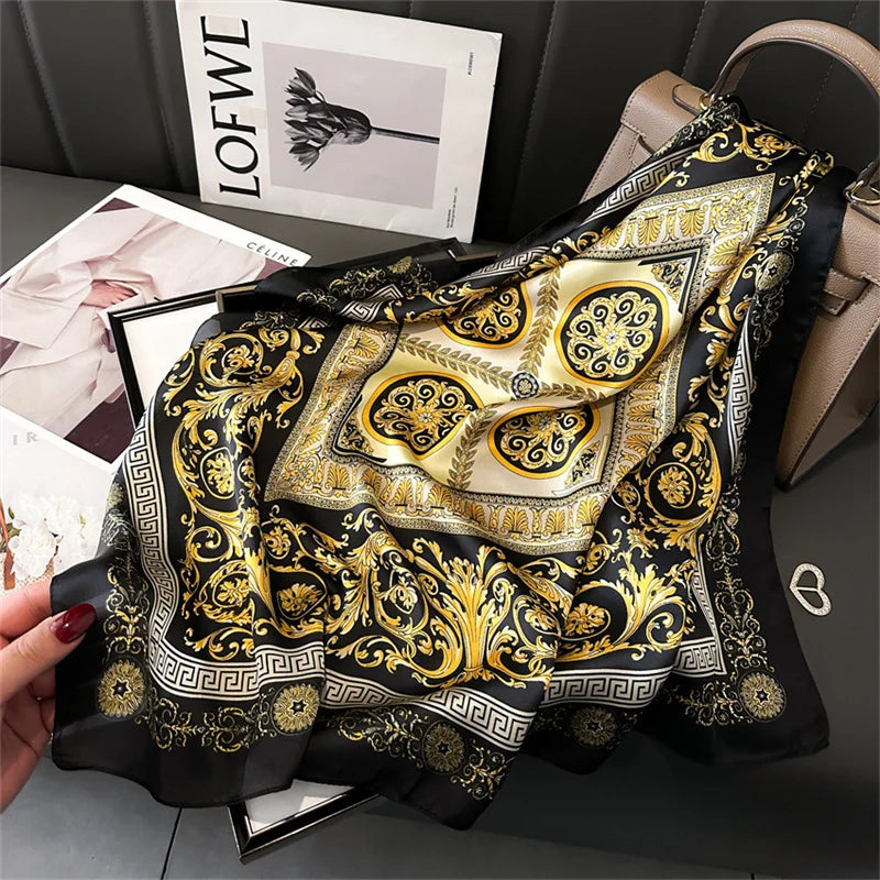 2025 New Fashion 70X70cmPrinted Women's Scarf Pashmina Silk Scarf Square Shawl Decorative Headband Neck Luxury Design Bandana