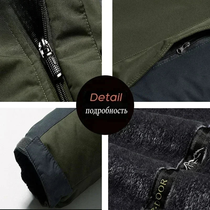 Men's Jacket Winter Outdoor Warm Men's Gorpcore Waterproof Thick Fleece Parka Snow Hiking Casual Windproof Hooded Coat